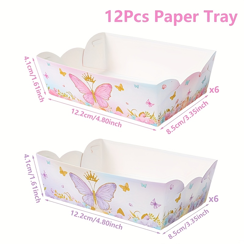 Image of Set Of 12, Pink And Purple Paper Trays, Decorations For Birthday Parties, -themed First Birthday Party Decor, Wedding And Shower Party Decorations, Event Paper Boxes, Party Supplies