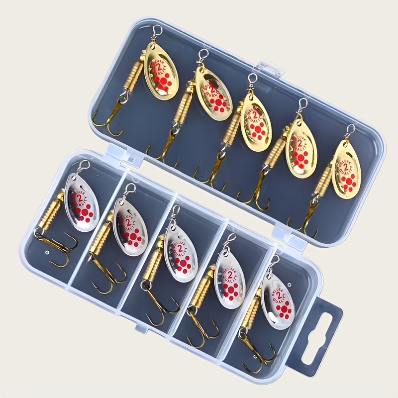 E-shop 10 Stück Spinner Löffel Metall Köder Angelköder mit Box Pailletten Crankbait Löffel Köder für Forelle Barsch Hecht Rotierende Pailletten