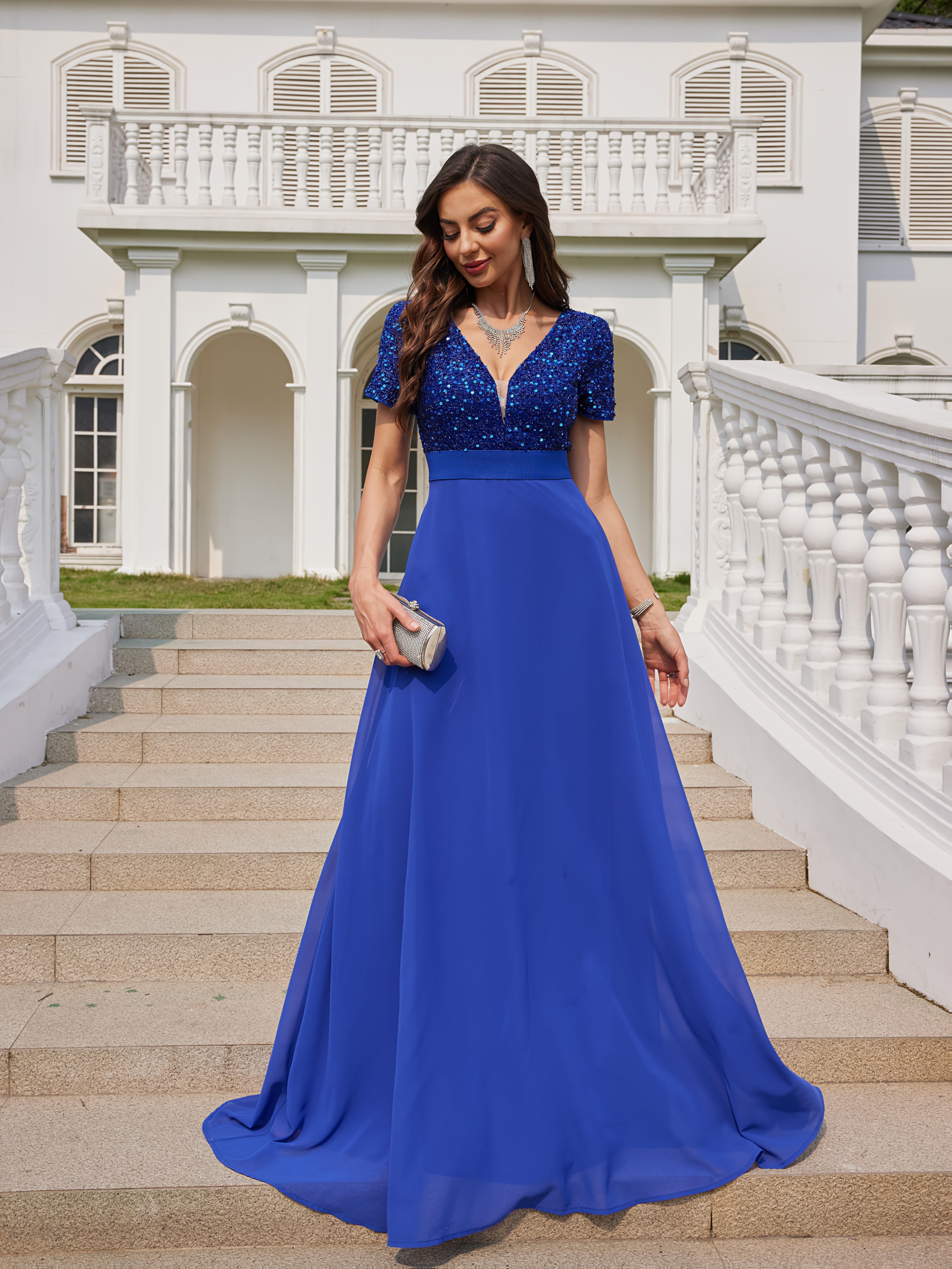 casual blue wedding dresses White Over Dusty Blue Beach Wedding Dresses,See Through Casual Bridal Gown,WD00825, US12 / Champagne main image 1