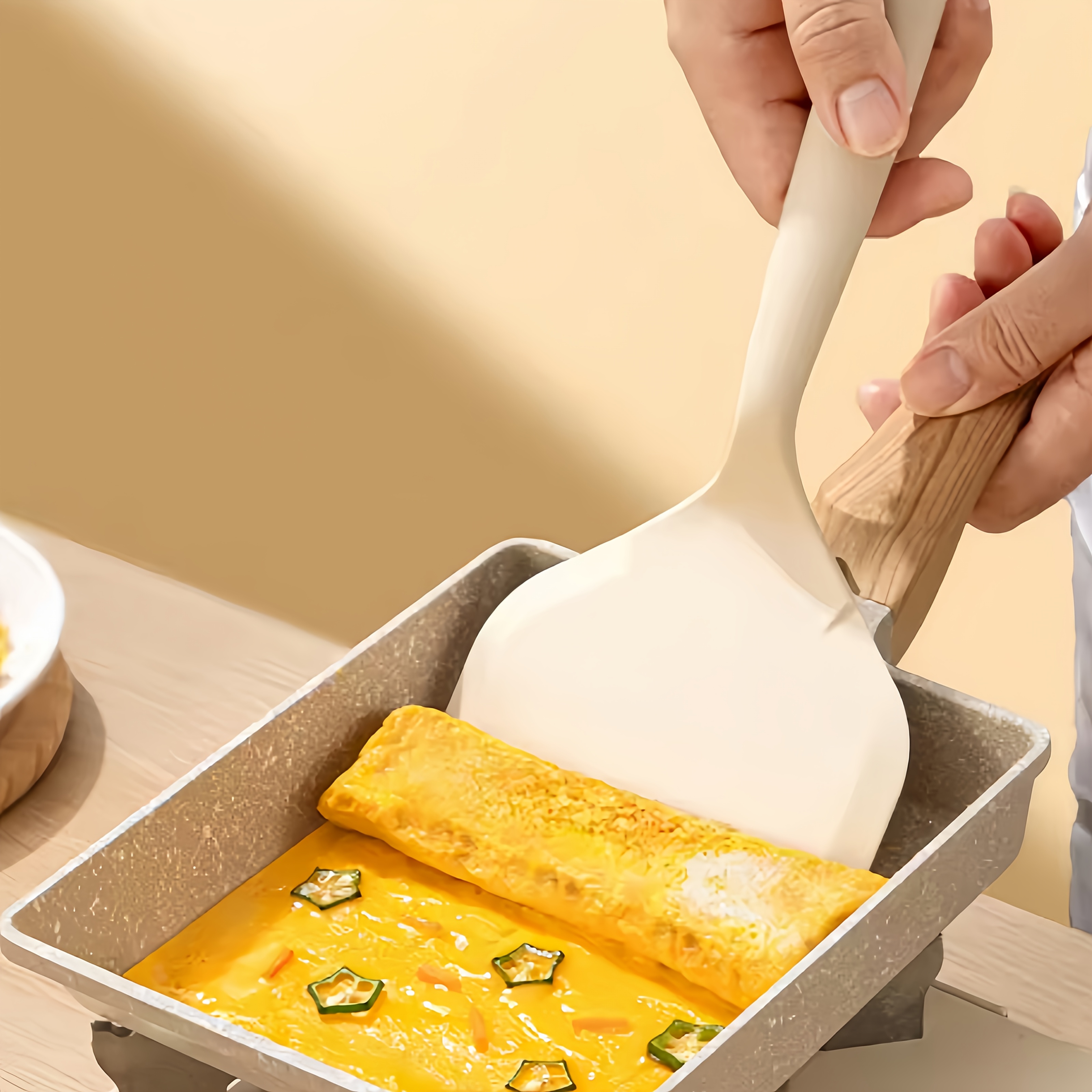 오믈렛 팬, 타마고야키 계란 팬, 비스킷 계란 프라이 팬, 직사각형 그라니트 조리기구, pfos 및   프리, 화이트 결혼식, 파티, 생일, 일상 사용에 완벽