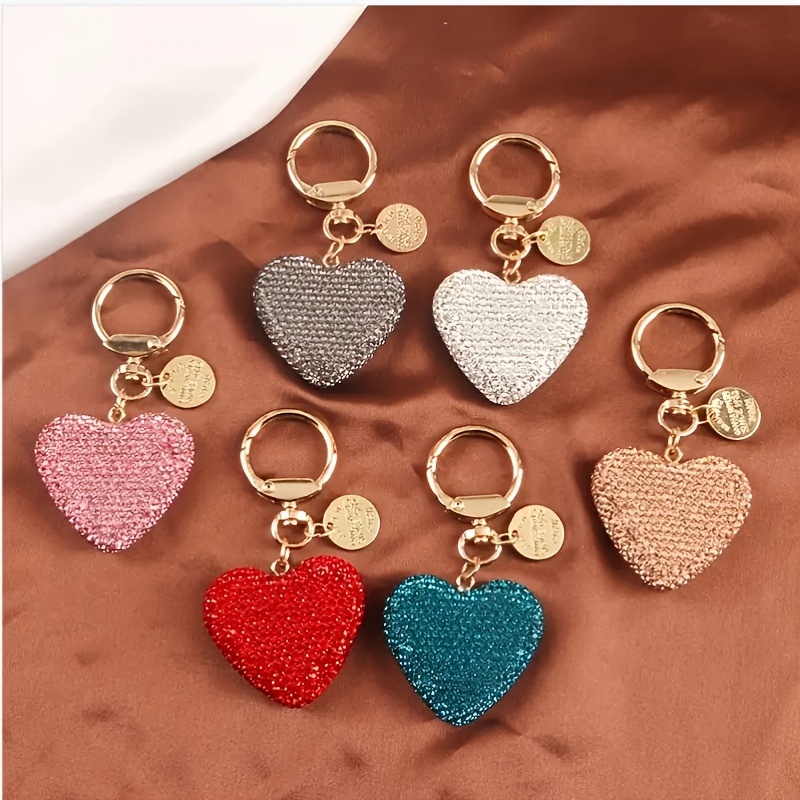 

1pc Rhinestone Heart Keychain Cute Resin Key Chain Ring Bag Backpack Charm Car Key Pendant Valentine's Day Women Daily Use Gift