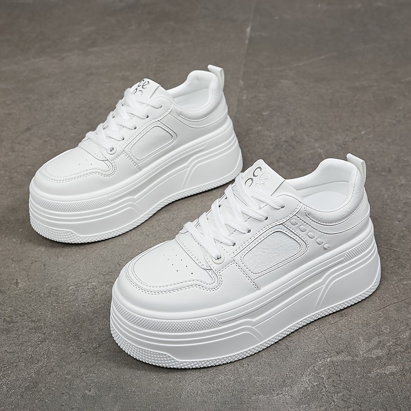 TEMU 2026 New Seasonal Wedge Platform Sneakers For Petite Individuals, Stylish Korean Version, Versatile Round-toe Casual White Shoes., Women Shoes