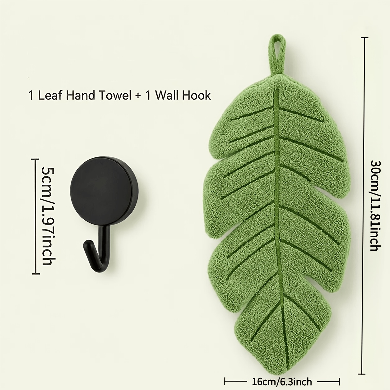 TEMU Set di asciugamani da appendere con design a foglia (asciugamano e gancio) - Super assorbenti, per cucina e bagno, idea regalo per delle piante