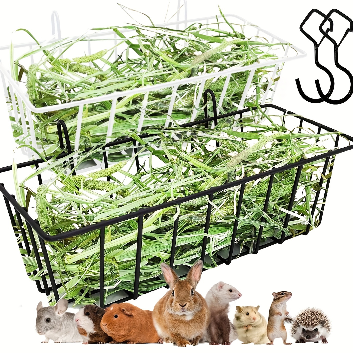 

2 Pack Hay Feeder With 2 Extra Hooks For Rabbit, Bunny, Chinchilla, Heavy Duty Metal Rack Hay Holder