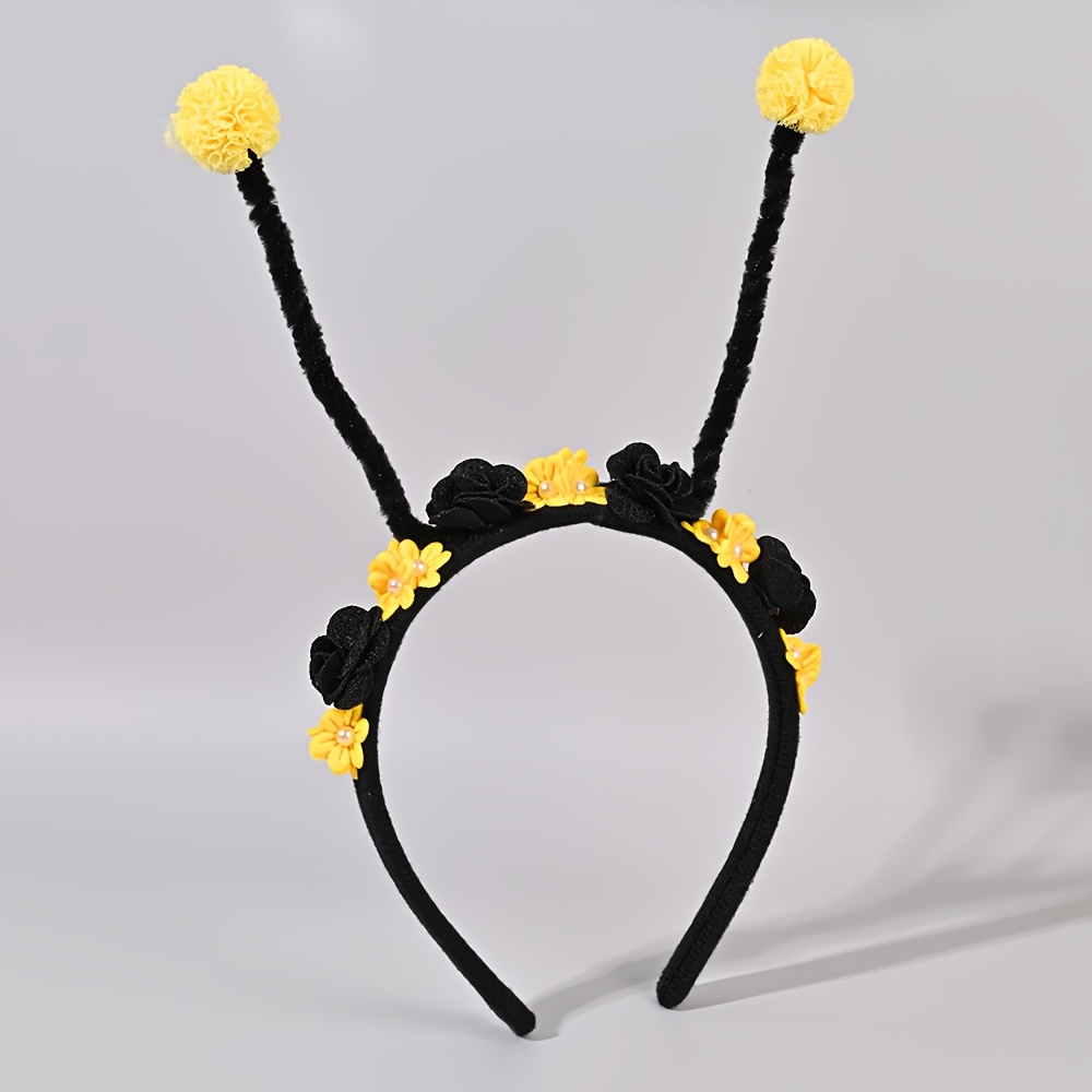 TEMU 1pc Bee Antenna Headband With & Floral Hoop - Cute Insect Costume Accessory For &, Parties, Photo Shoots, Themed Events - Plastic/ Hair For