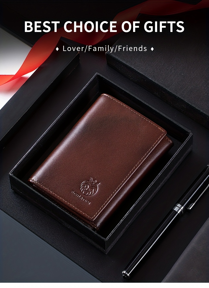 Crazy Horse Genuine Leather Trifold Wallets for Men & Women Real Genuine Leather Slim Front Pocket RFID Blocking Travel with ID Window