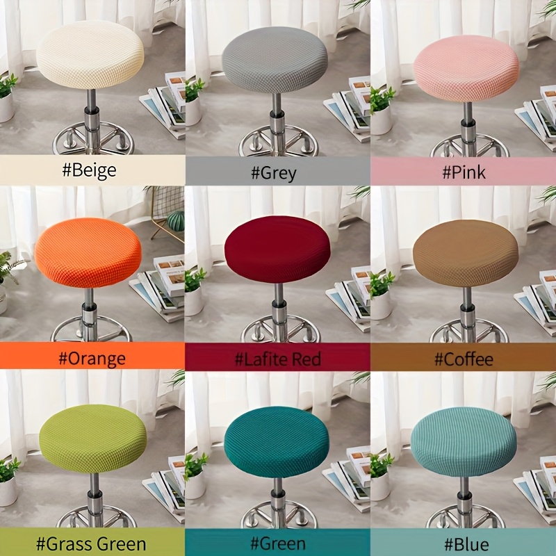 4-Pack Soft Velvet Round Stool Seat Covers – Stretchy Slipcovers For 14-16 Inch Diameter Barstools (Beige-Gray)