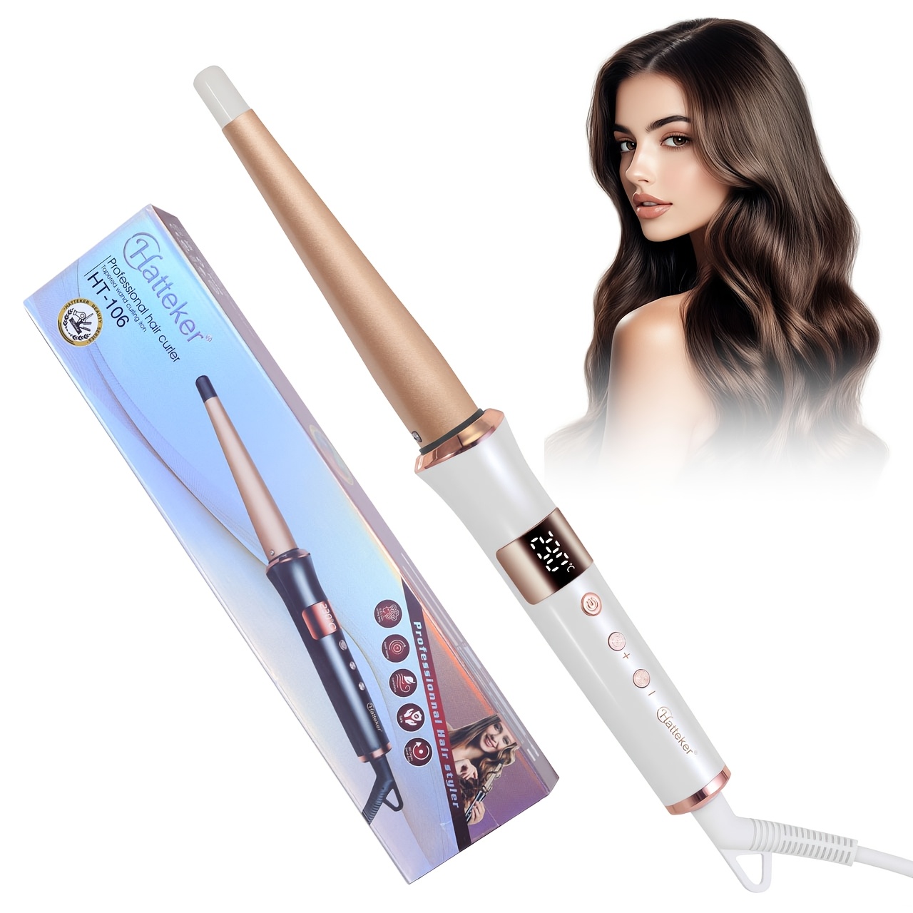 Image of Hatteker Curling Ironhousehold Hair Styling Deviceconical Suitable For Hairstylesmulti Level Temperature Controlled Large Roll Wool Curling Iron