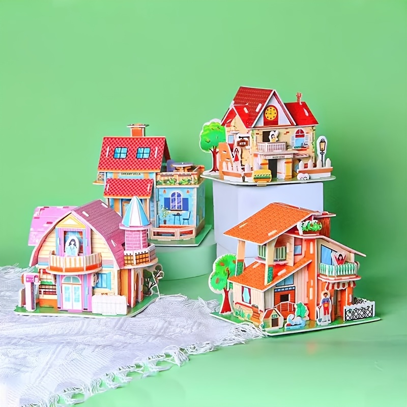 Maison De Poupée Miniature En Bois Puzzle 3D à Assembler - Kit DIY 2 Pièces, Style Cottage, 12+