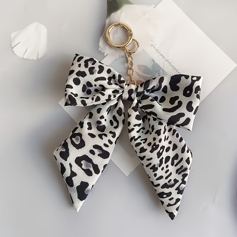 Leopard Print Bowknot Bag Charm Keychain
