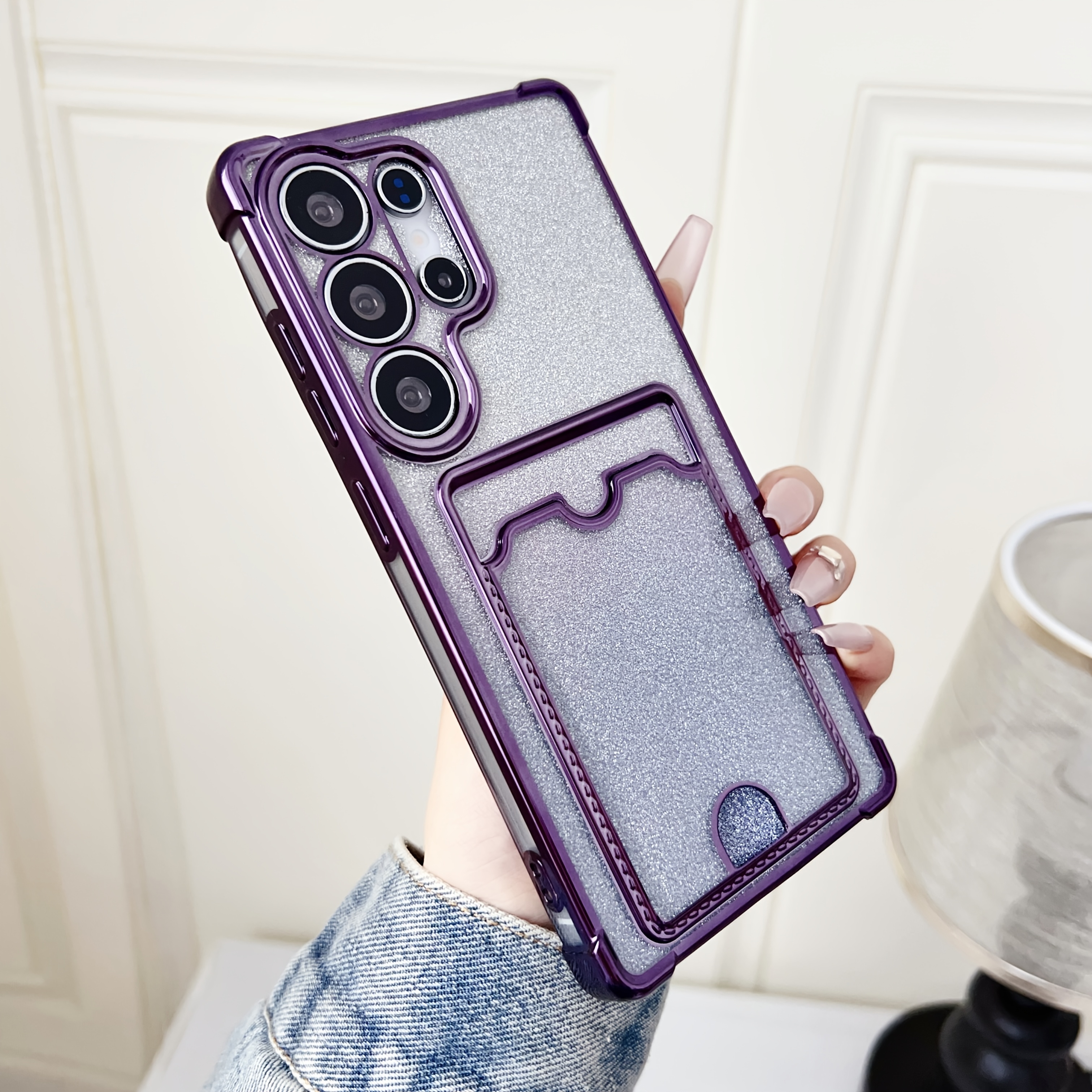 TEMU Phone Case - Sparkling Powder 4 Corner Anti-drop Electroplated Card Case Phone Case Suitable For Galaxy S23