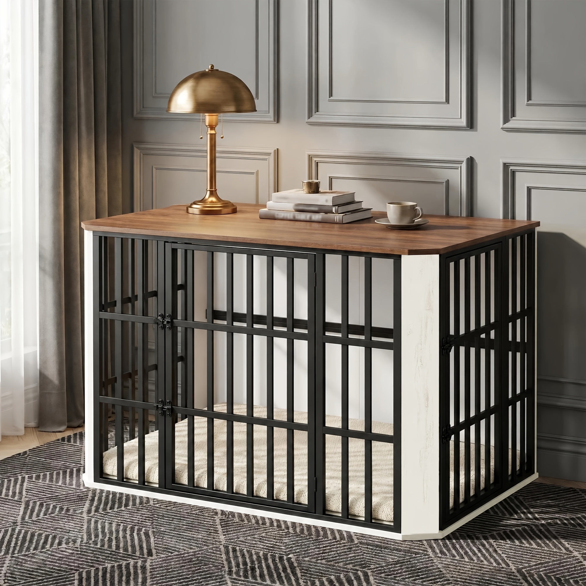 TEMU This 85cm Large-sized, Furniture-style Dog Crate The Problems Of Cluttered And Dogs Chewing On Furniture And . It Features A Multi-door Storage