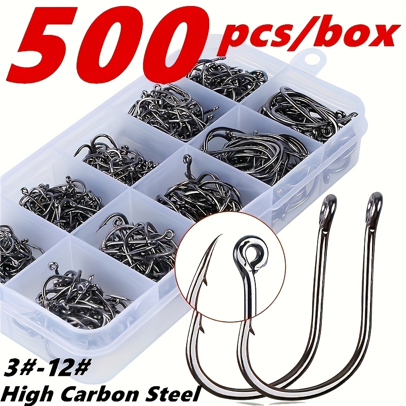 TEMU 500pcs 10 Different Sizes Of Fishing Hooks, Shark Hooks, Bait Hooks, Carbon Steel Fishing Hooks, Fishing Hooks With Hooks, Fishing Hooks With