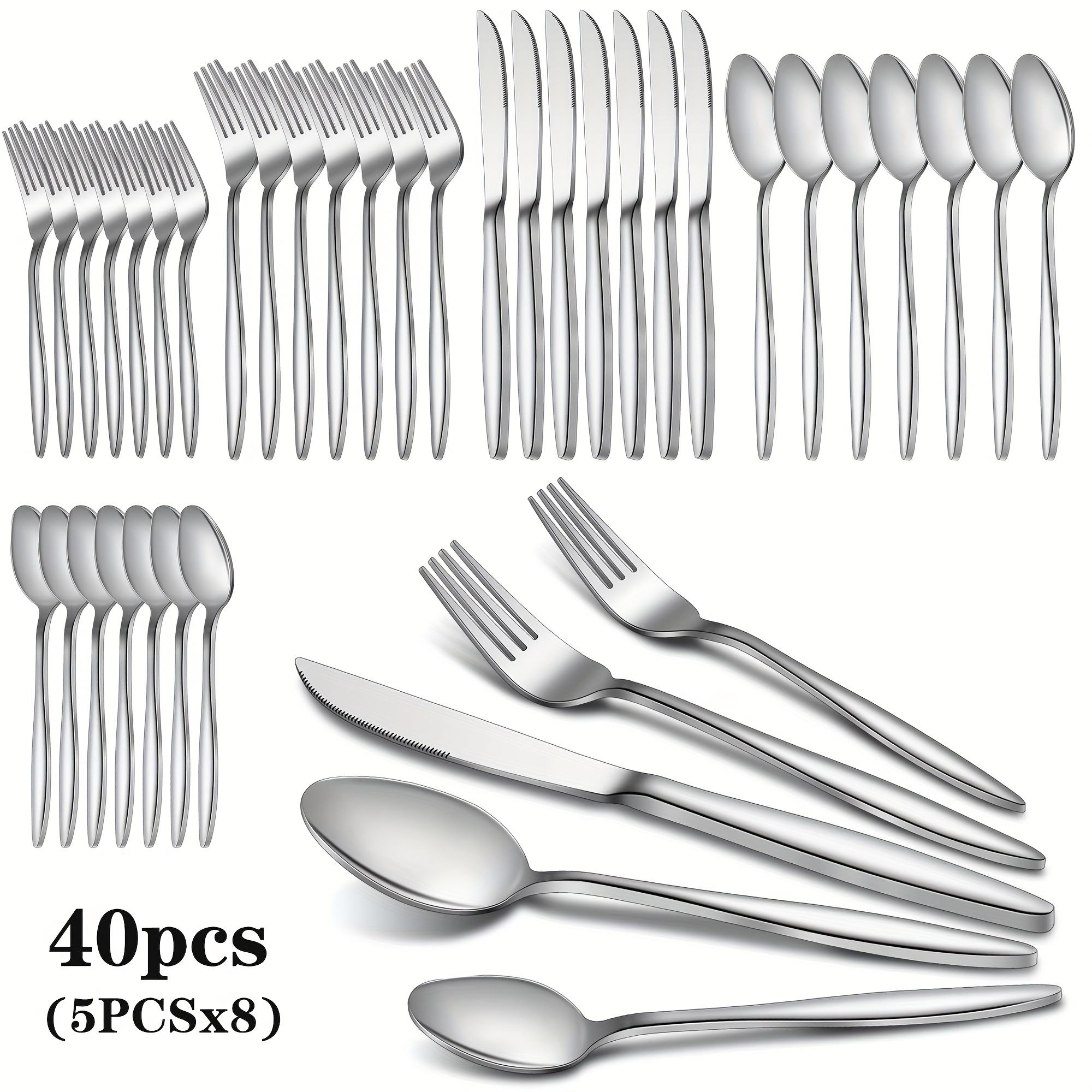 

Silverware Set, 40 Pieces Flatware Set For 8, Anti-rust Stainless Steel Cutlery Set Including And Knife, Dishwasher Safe, Silver