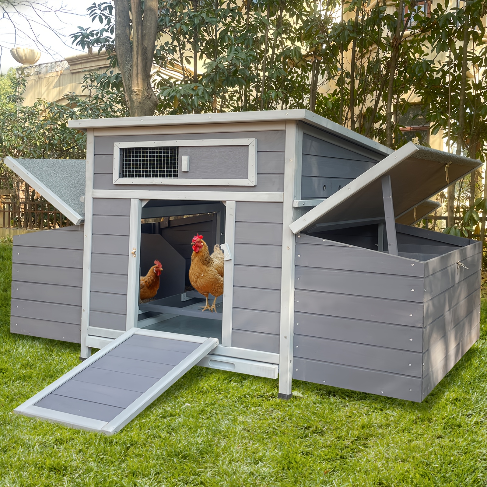 large wooden chicken coop outdoor large chicken coop with 6 nesting boxes weatherproof poultry cage removable tray for farm backyard