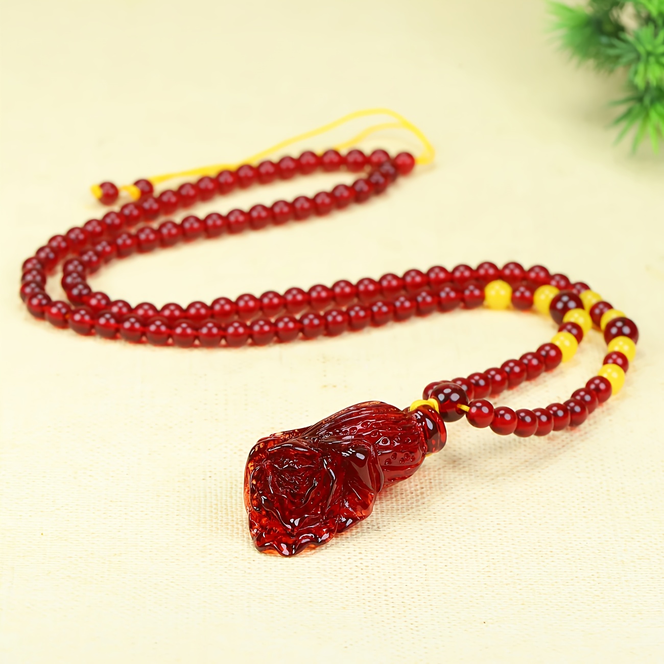 Bohemian Style Blood Red Amber Money Bag Necklace