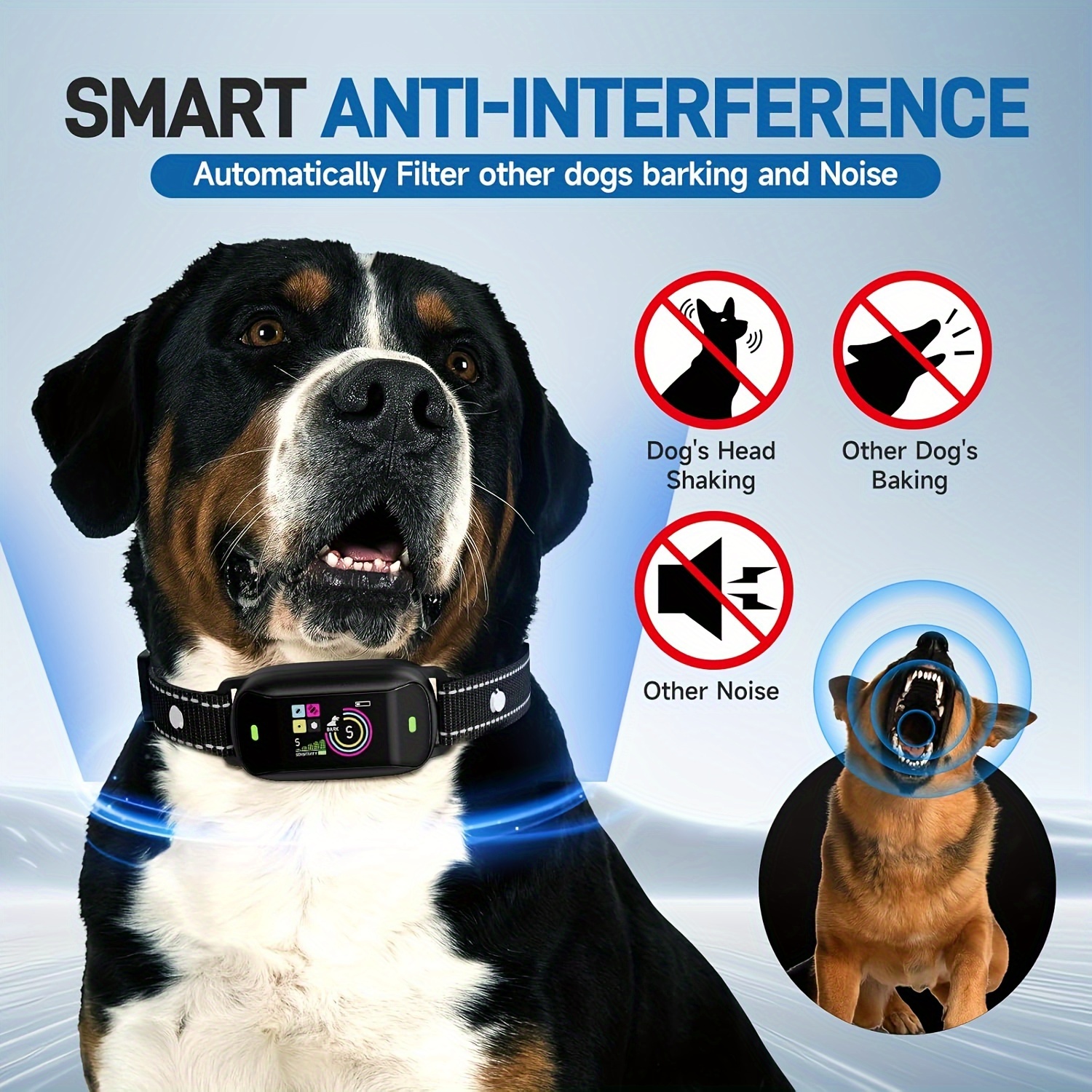 2pcs Anti Bark Training Collar for Dogs Rechargeable Sound Vibration Auto Stop Barking