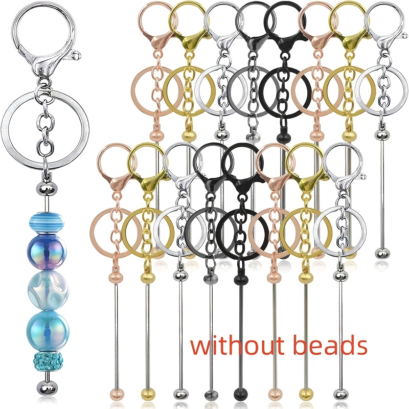 TEMU Lot de 16 porte-clés vierges à perles pour homme, tiges à perles pour porte-clés, ensemble d'accessoires de bricolage pour porte-clés vierges,