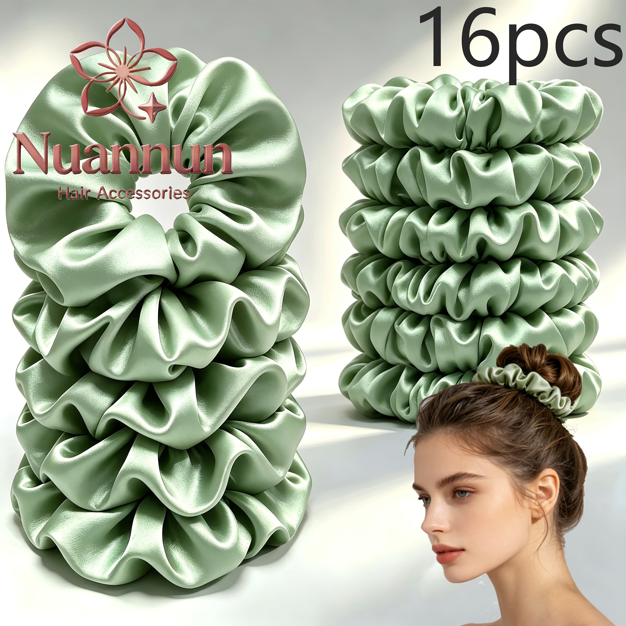 TEMU Set di elastici per capelli plissettati minimalisti gamma verde , 16 pezzi, elasticit�, adatti per code basse e alte, pigri, aggiunte multiuso