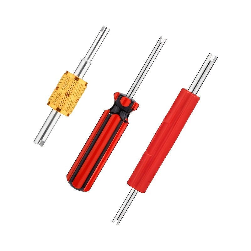 TEMU Double-headed Red With Black And Red Wrench Plus Double-headed Aluminum Golden Set Of 3 Steel Valve Core Wrenches, Air Conditioning Pipe Repair