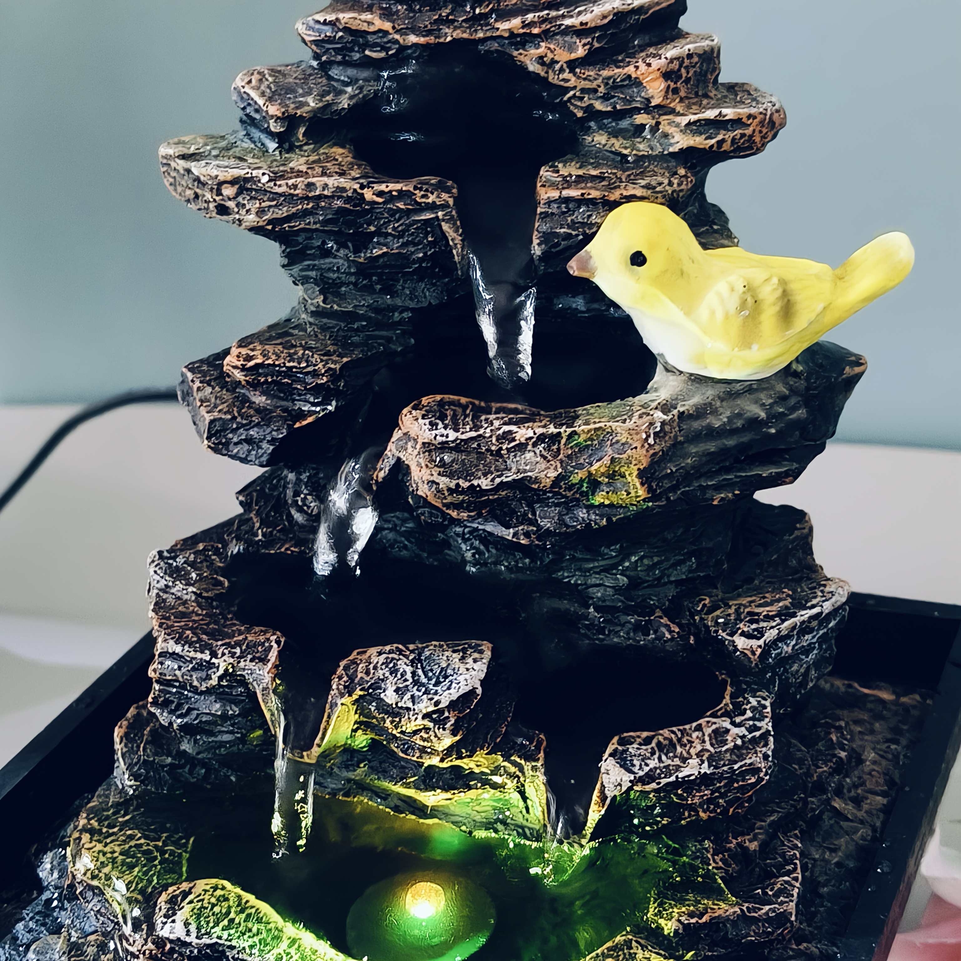 1 set of resin color-changing light imitation landscape fountain, bird rockery fountain, desktop placement creative USB power design, suitable for home and office decoration, suitable for business and Christmas, Valentine's Day, Thanksgiving and housewarming gifts