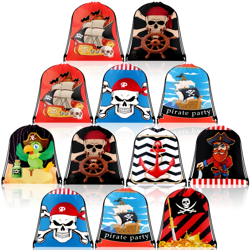 Image of Gift For Her/him Set Of 12 Pirate-themed Goodie Bags, Perfect For Birthday Parties, Featuring Drawstring Backpacks With Pirate Designs, Ideal For Party Favors And Decorations