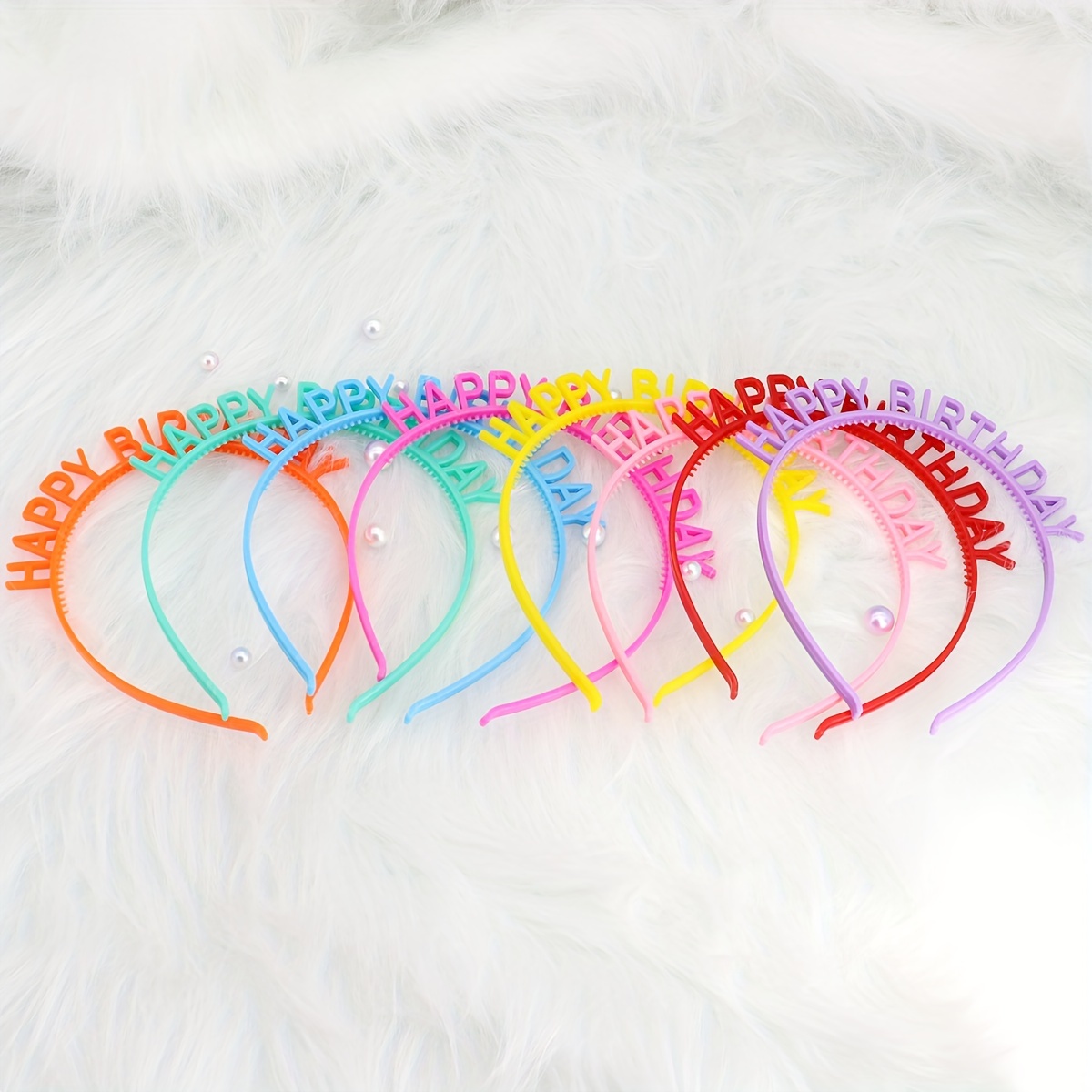 

8pcs Vibrant Headbands - Lightweight, Letter & Pearl Accents, Pvc Hair Hoops For All Hair Types - Ideal Party Accessories & Gifts, Birthday Decorations