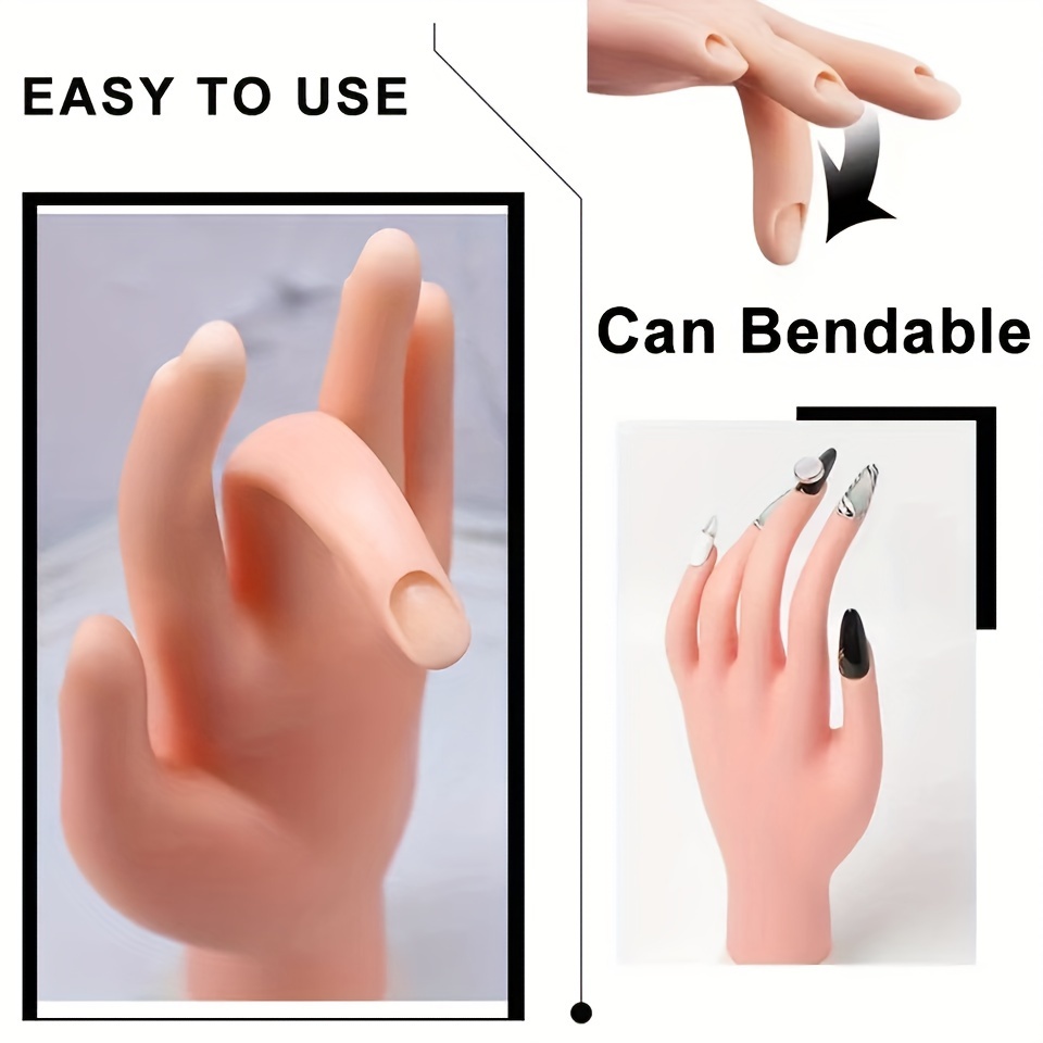 

1pc Flexible Silicone Practice Hand For Nail Art - Bendable Fingers, Ideal For Beginners & Training, Can Apply Press-on Nails