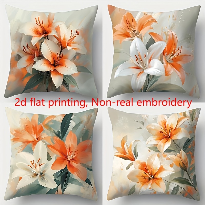 TEMU 4pcs, Taie d'oreiller sur le thème de la printemps avec motif floral, chaude et confortable, belle et pratique, 17.72 pouces X 17.72 pouces,