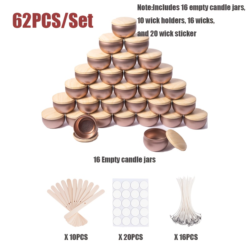 TEMU 62pcs Portable Diy Candle Making Kit With Empty Jars And Lids. Ideal For Crafting Candles Or Storing Beads And Small Items, This Durable Craft