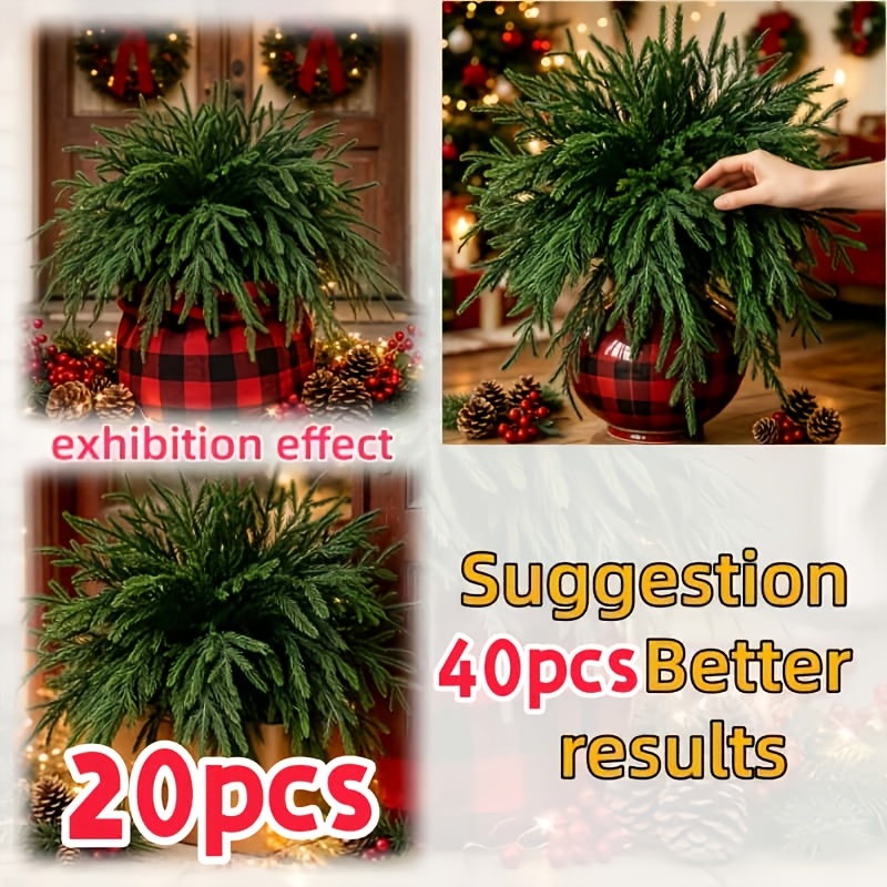 TEMU 20 Stück - Künstliche Outdoor-Pflanzen Norfolk-Kiefernäste, geeignet für den Außenbereich - Weihnachtskranze, Vasenfüller, - Robustes Plastik,