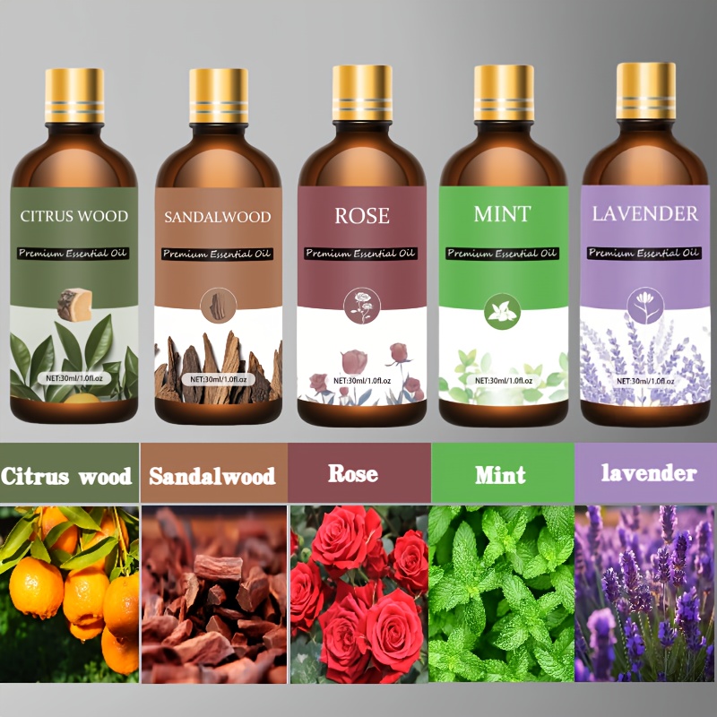 30ml/1.0oz Five Bottles of Various Scents, Lavender, Rose, Sandalwood, Mint, Citrus Wood Five High-End Essential Oils, 100% Skincare Face and Body Oil, Suitable for Diffuser, Humidifier, Massage | Natural Style | Nourishing Oil, Essential Oil For Diffuser, Essential Oil Set, Essential Oil Pure, Men Strong Oud Wood Oil, Large Essential Oil For, Large Capacity Hair Oil, Sandalwood Essential Oil, Lavender Essential Oil, Lavender Oil, Hair Oil