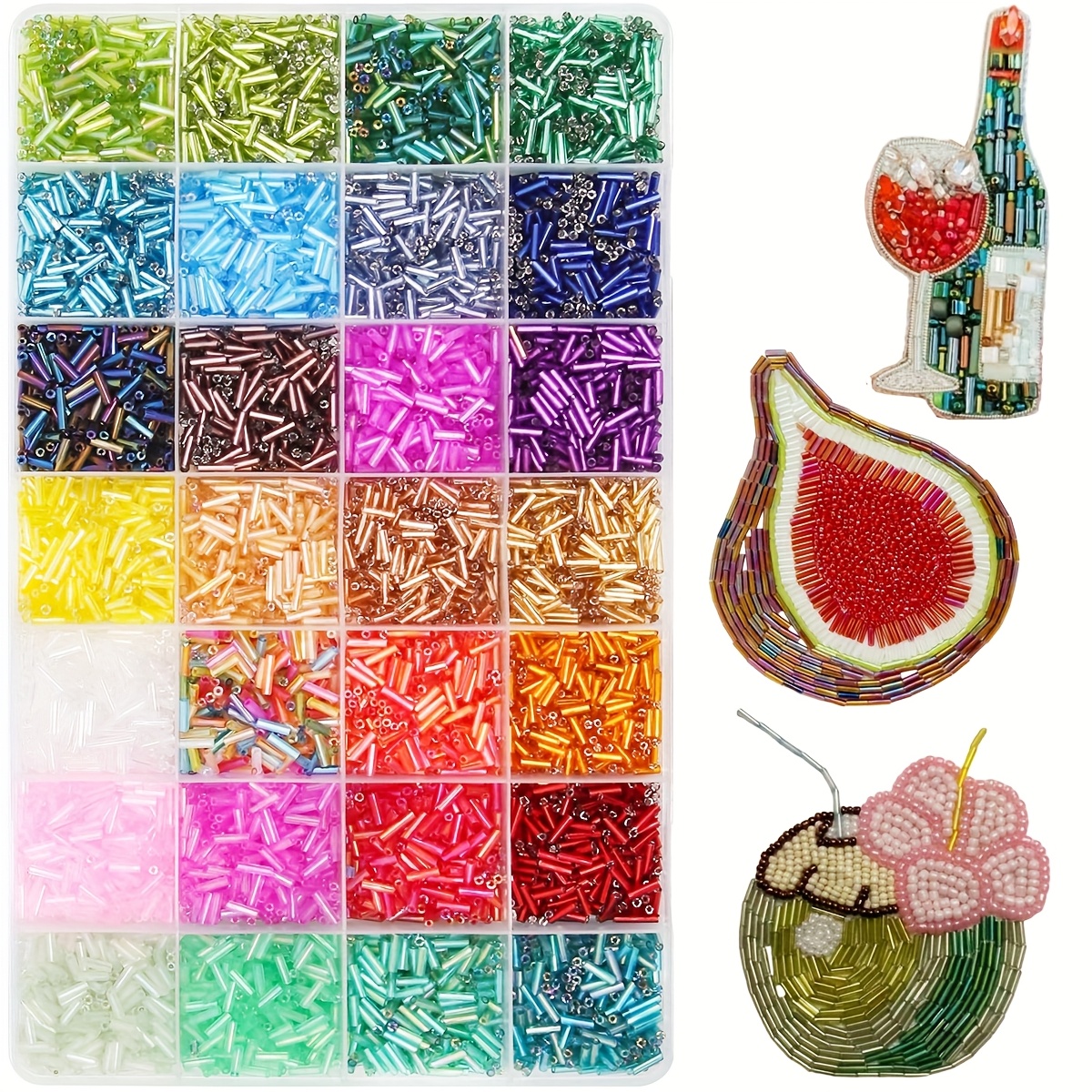 E-shop 6720 Stück Glas Bugle Perlen - 7mm, 28 Farben, Winzige Röhrenperlen für Schmuckherstellung, Stickerei, Nadelarbeit & Textilhandwerk - Glas Bugle