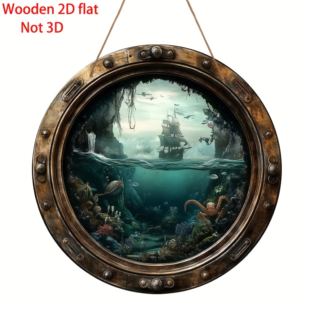 TEMU 2d Flat, 1pc, 2d Nautical Round Wooden Sign, Lintel Decorations, Wall Pediments, Marine Themed Round Wooden Sign, Decor For Porch, Garage, Home,