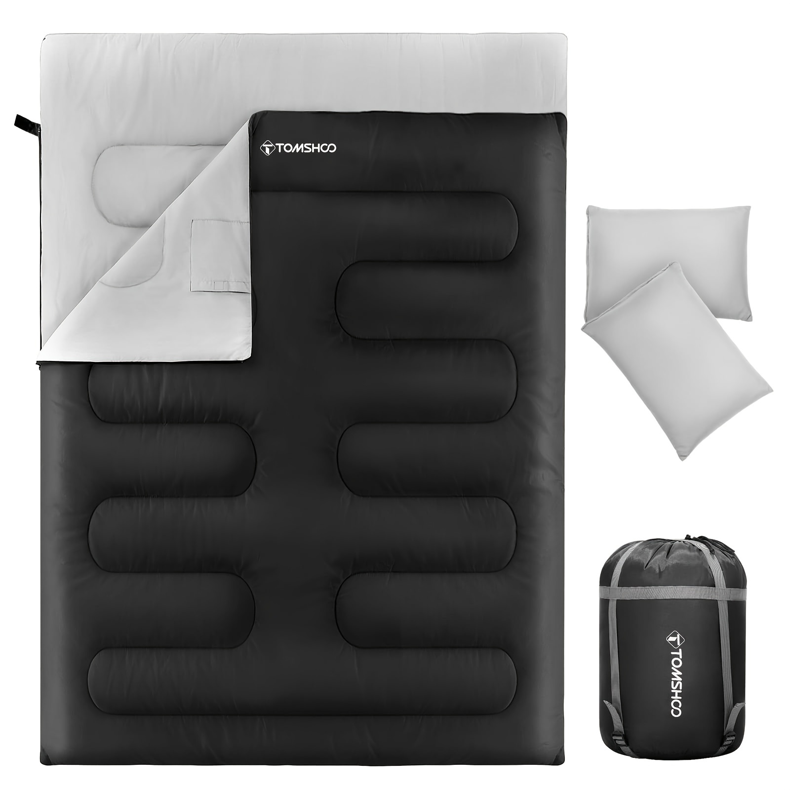 

Sac de couchage double TOMSHOO, sac de couchage étanche et portable pour 2 personnes avec 2 oreillers et 1 sac de transport, température confortable, pour le camping, la randonnée, la randonnée, etc.