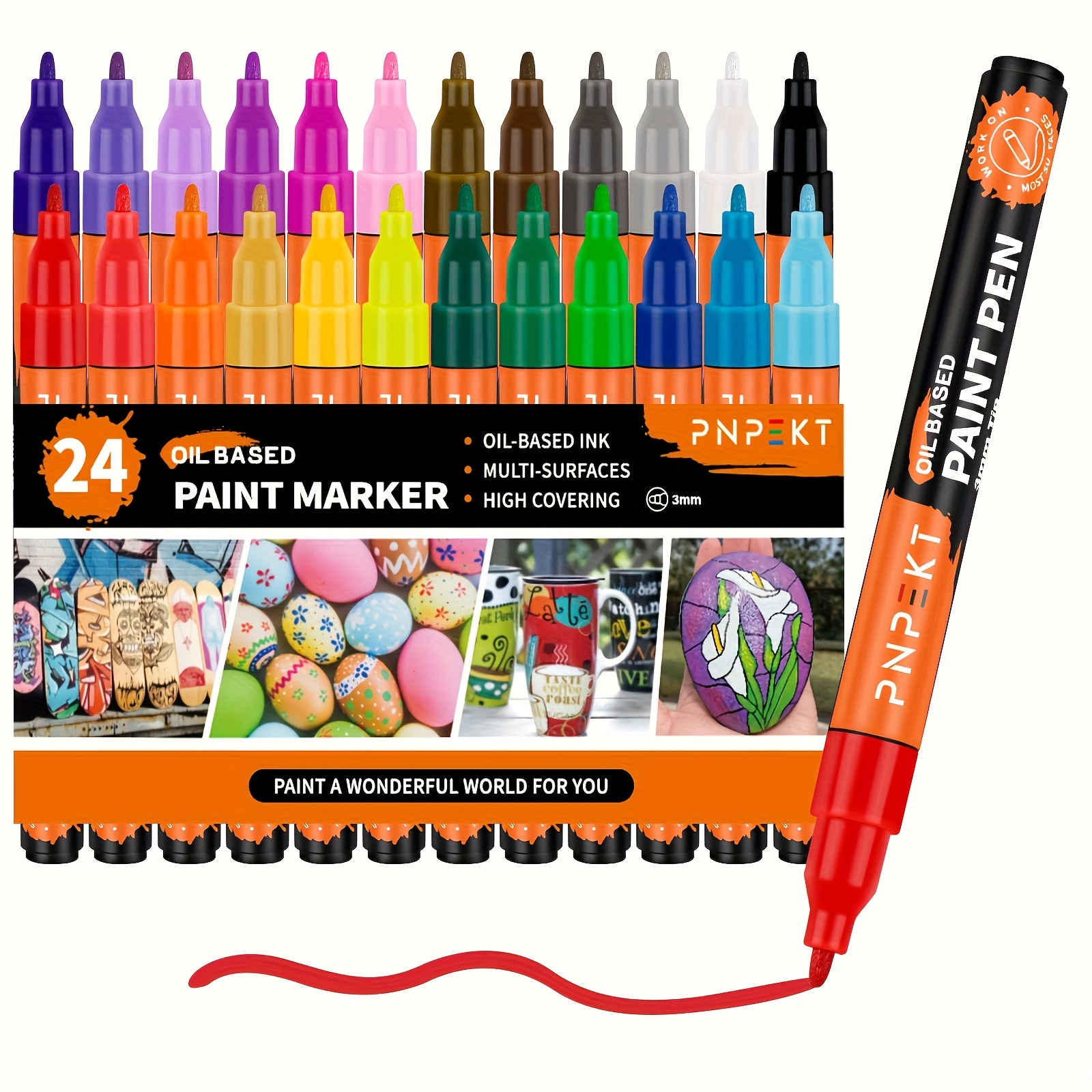 Image of 24 Colors Acrylic Paint Marker Pens Set Waterproof & Quick Drying Permanent Markers For Rocks, Wood, Canvas, Glass, Ceramic, Diy Crafts, , Art Supplies For Adults & Artists