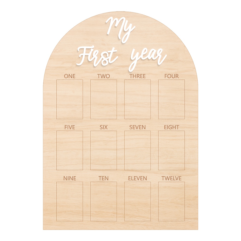 TEMU 1 Year Birthday Wooden Photo Board Year Milestone Photo Board 12 Monthly Picture Frame First Year Wood Acrylic Sign 1st Birthday Decorations Keepsake Gift (0.4cm Thickness)
