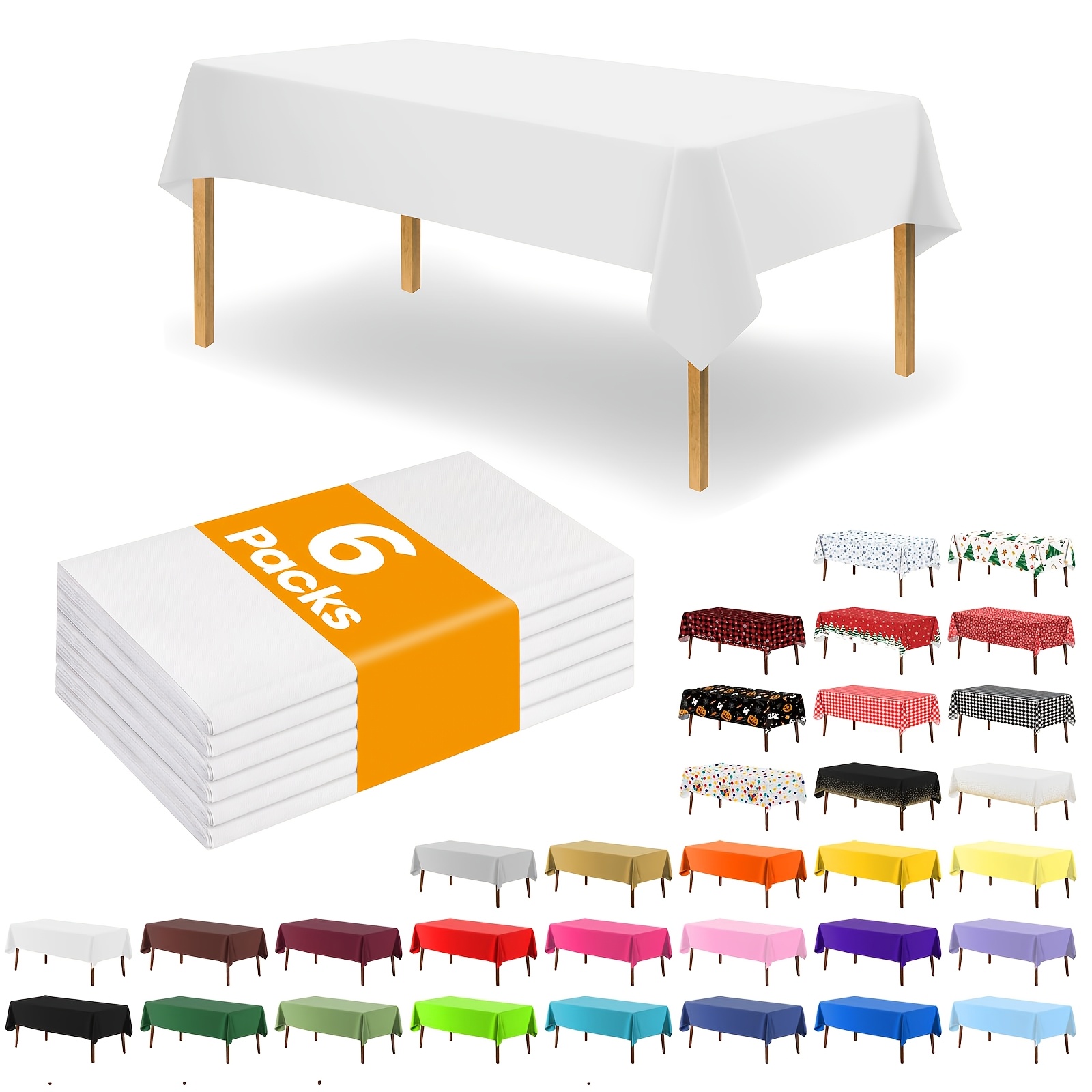TEMU Set Of 6 White Plastic Disposable Rectangular Tablecloths,wedding Decorations,summer Decoration,garden Decor For Outside,outdoor Decor, Suitable
