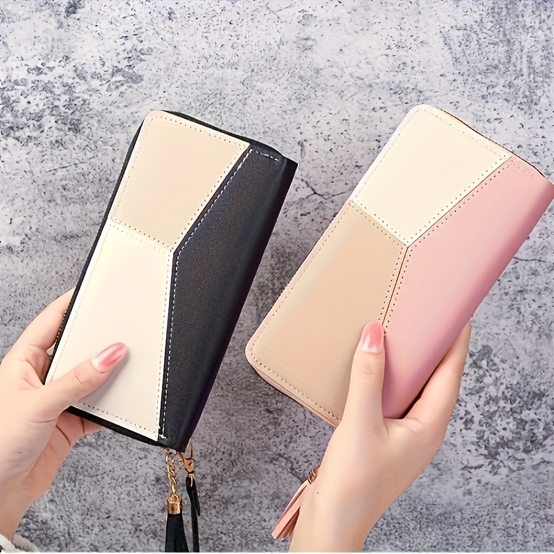 

Classic Colorblock Long Clutch Wallet, Large Capacity Coin Purse, Trendy Credit Card Holder