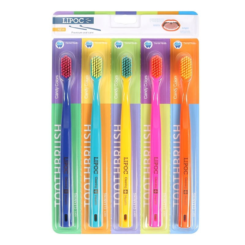 

5- Bristle Toothbrushes For Adults, Full-size , Unscented, Microfiber Bristles, Non-damaging , -