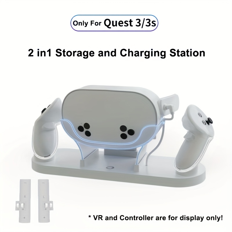 

Dual-slot Vr Charging Dock For 3/3s - Headset & Controller Charger With Led Indicator, Includes 2 Rechargeable Batteries - Sleek With Ventilation Slits