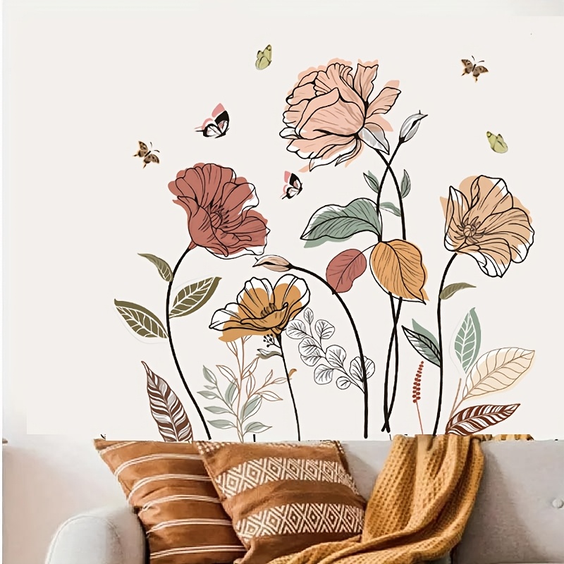 Image of Bohemian Coastal Wall Stickers, Wildflowers Wall Art Decor, Floral Pattern, Coastal Theme, Stickers, Durable Vinyl, Decorative Stickers, Peel And , Room Bedroom Background Decorators, Enthusiasts