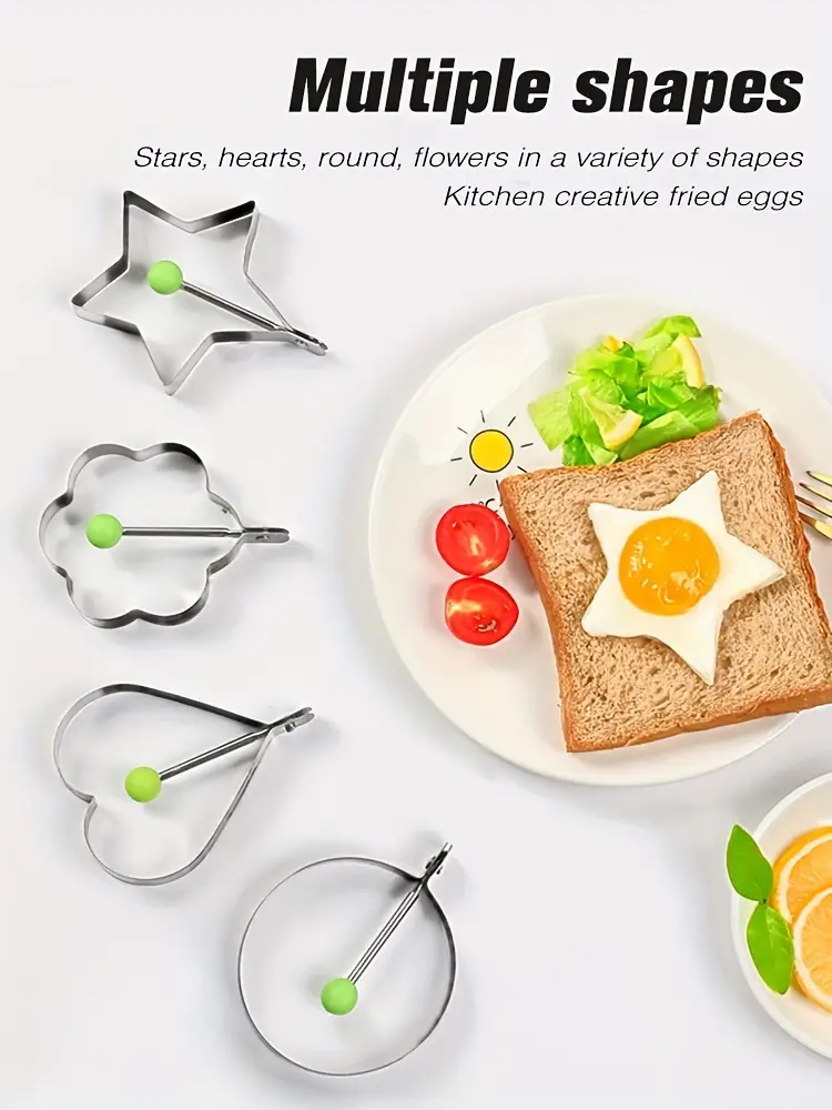 4pcs stainless steel egg rings set creative non stick egg pancake mold kit for diy fried egg shapers for cooking baking food preparation ideal for christmas halloween easter thanksgiving st patricks day details 2