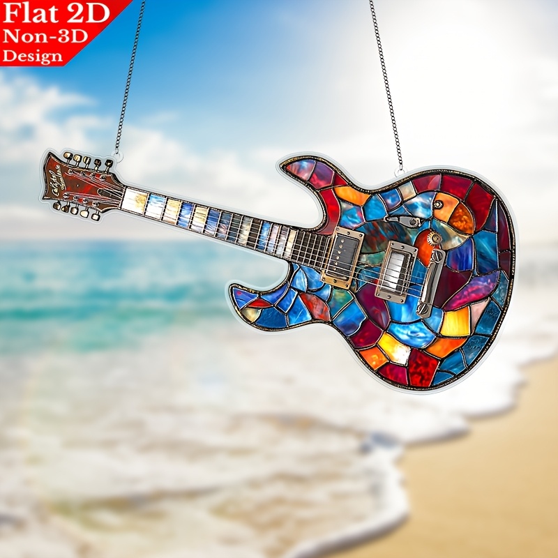 

1pc, Electric Guitar Shaped Acrylic Suncatcher, 11.8" X 6" Flat 2d Hanging Decor, Vibrant Music Theme Plastic Decoration, Ideal For , Living Room, Bedroom, Birthday Gift For Music Lovers