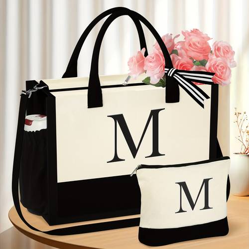 3pcs 2pcs mothers day gifts for women initial tote bag makeup bag birthday gifts for women mom wife teacher friend