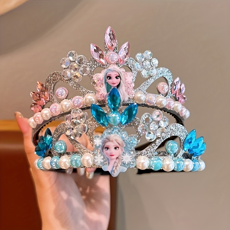 

Diadème de princesse Elsa en plastique, avec strass et perles, accessoire de cadeau d'anniversaire pour fête de princesse