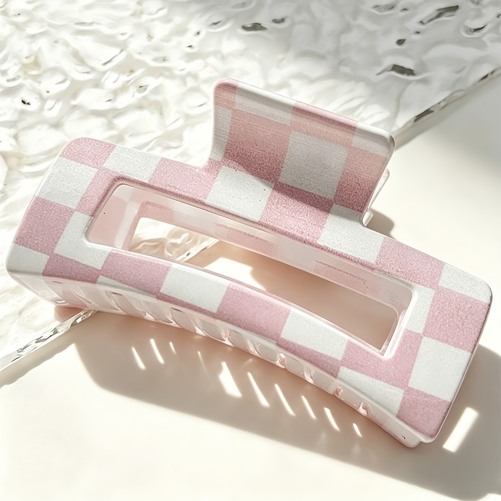 TEMU 1pc Square Checkerboard Hair Clips, Women Large Size Hair Clips, Candy Color 3.38 Inch Hair Clips, Back Of Head Hair Clips, Daily Simple And