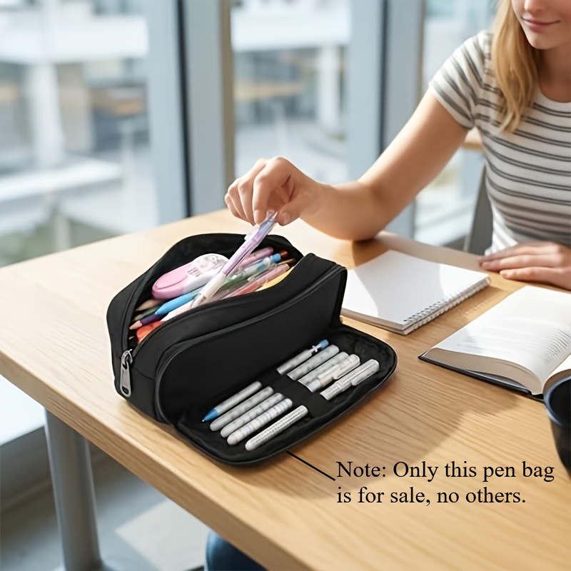 TEMU 1pc Pencil Case, Stationery Storage Bag, Pen Bag, Large Capacity, With 2 Compartments, With A Zipper, Office Pencil Bag, Simple And Fashionable,