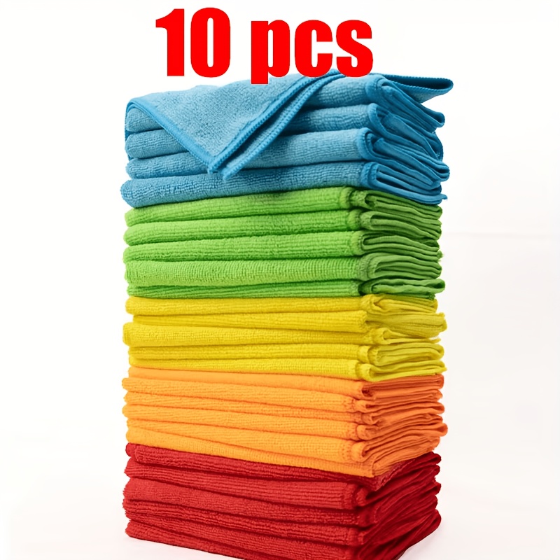 10pcs Fiber Cleaning Cloth - Random Color Reusable Household And Kitchen Cleaning Cloth, Durable And Absorbent, Ideal For Living Rooms, Bedrooms, Bathrooms, And Furniture, Easy To Remove Stains