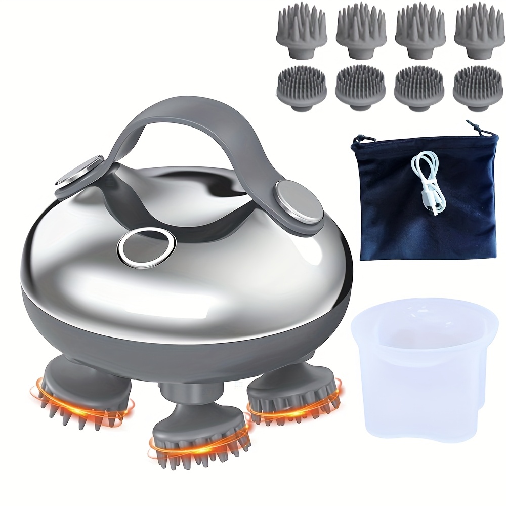 electric silicone hanging rope hair scalp massager 5 in 1 kneading 96 massage   handheld portable head scratch massager for deep hair cleaning a gift for mens fathers silvery